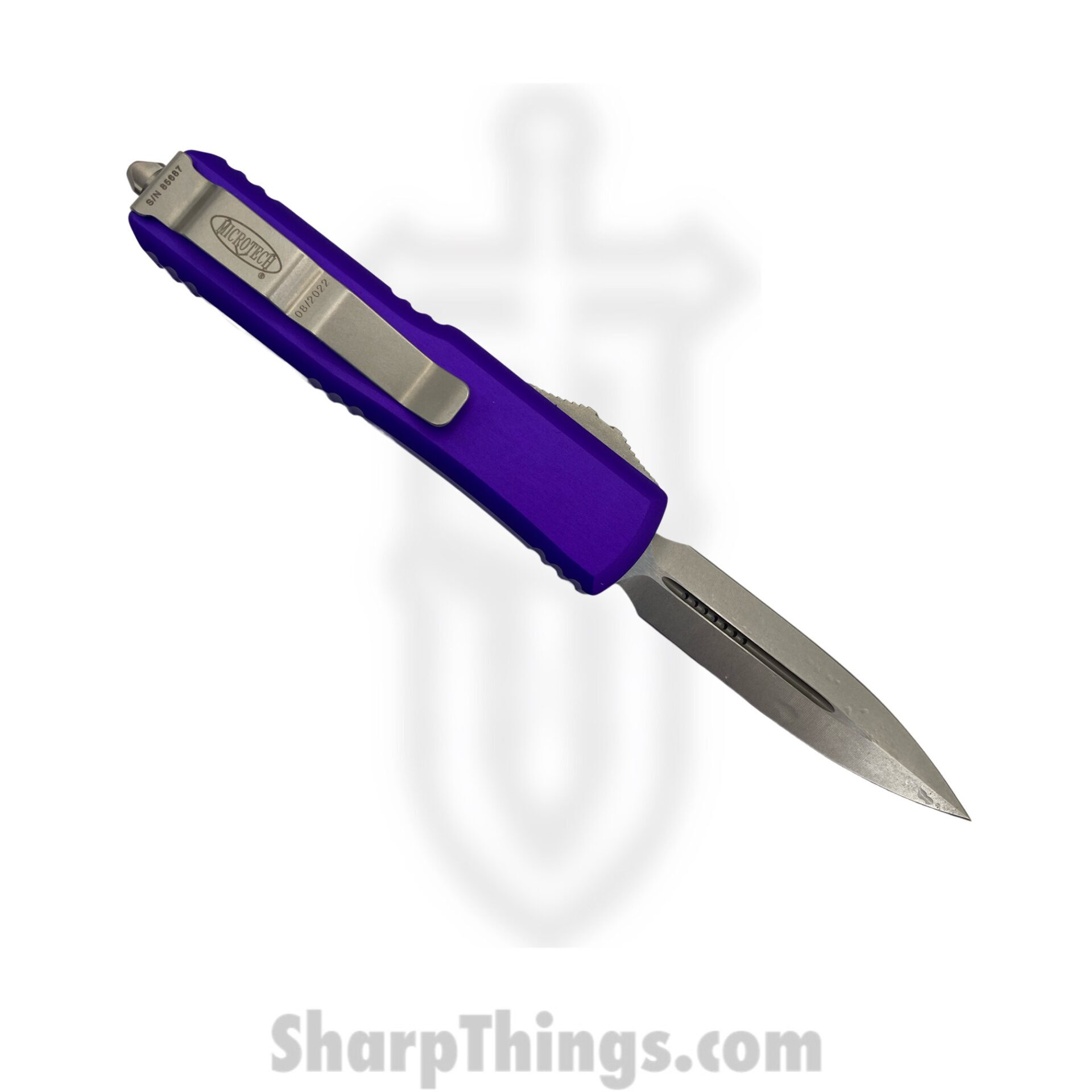 Microtech - 232-10PU - UTX-85 - OTF Auto - M390 Stonewash Dagger - 6061-T6 Aluminum - Purple - Image 4