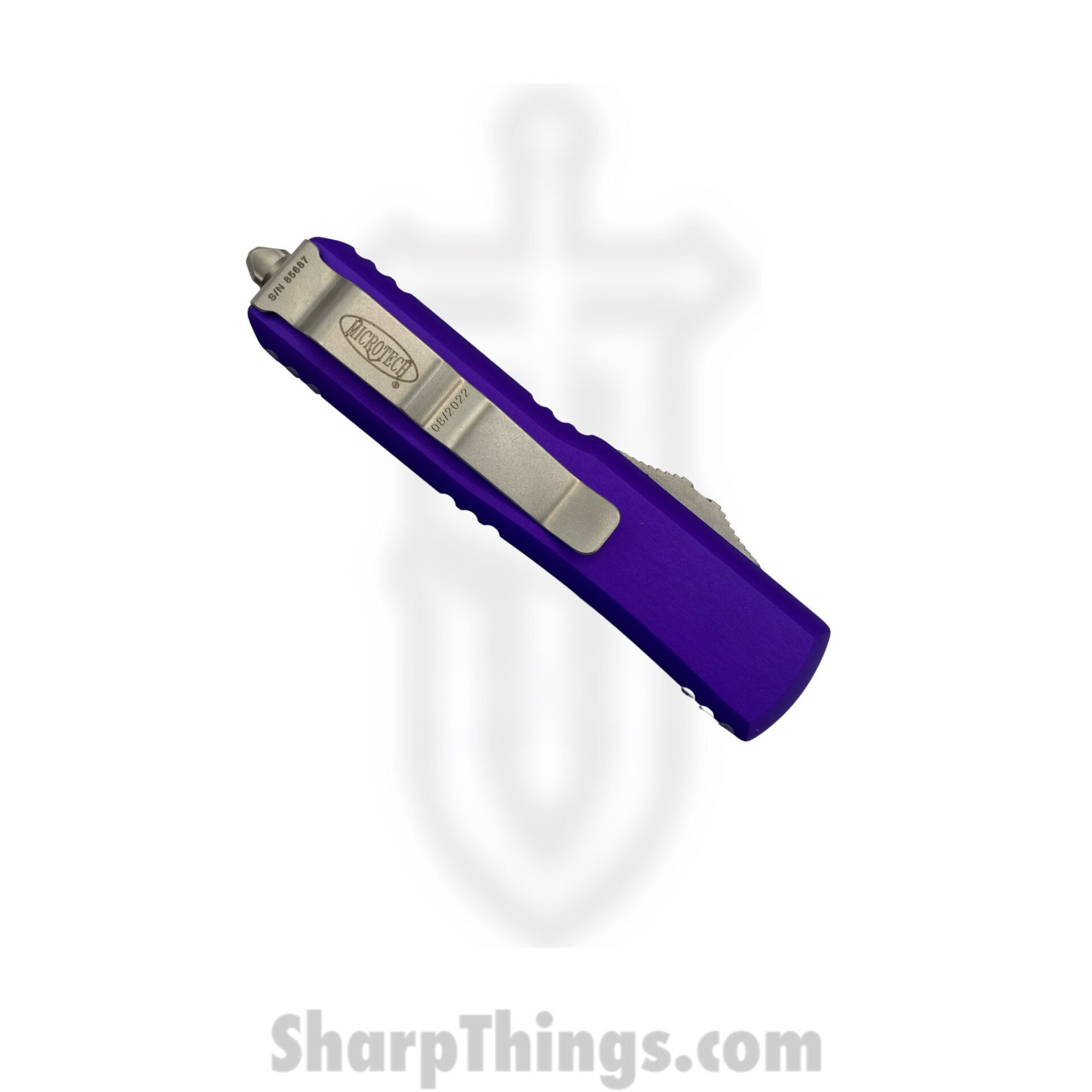 Microtech - 232-10PU - UTX-85 - OTF Auto - M390 Stonewash Dagger - 6061-T6 Aluminum - Purple - Image 3
