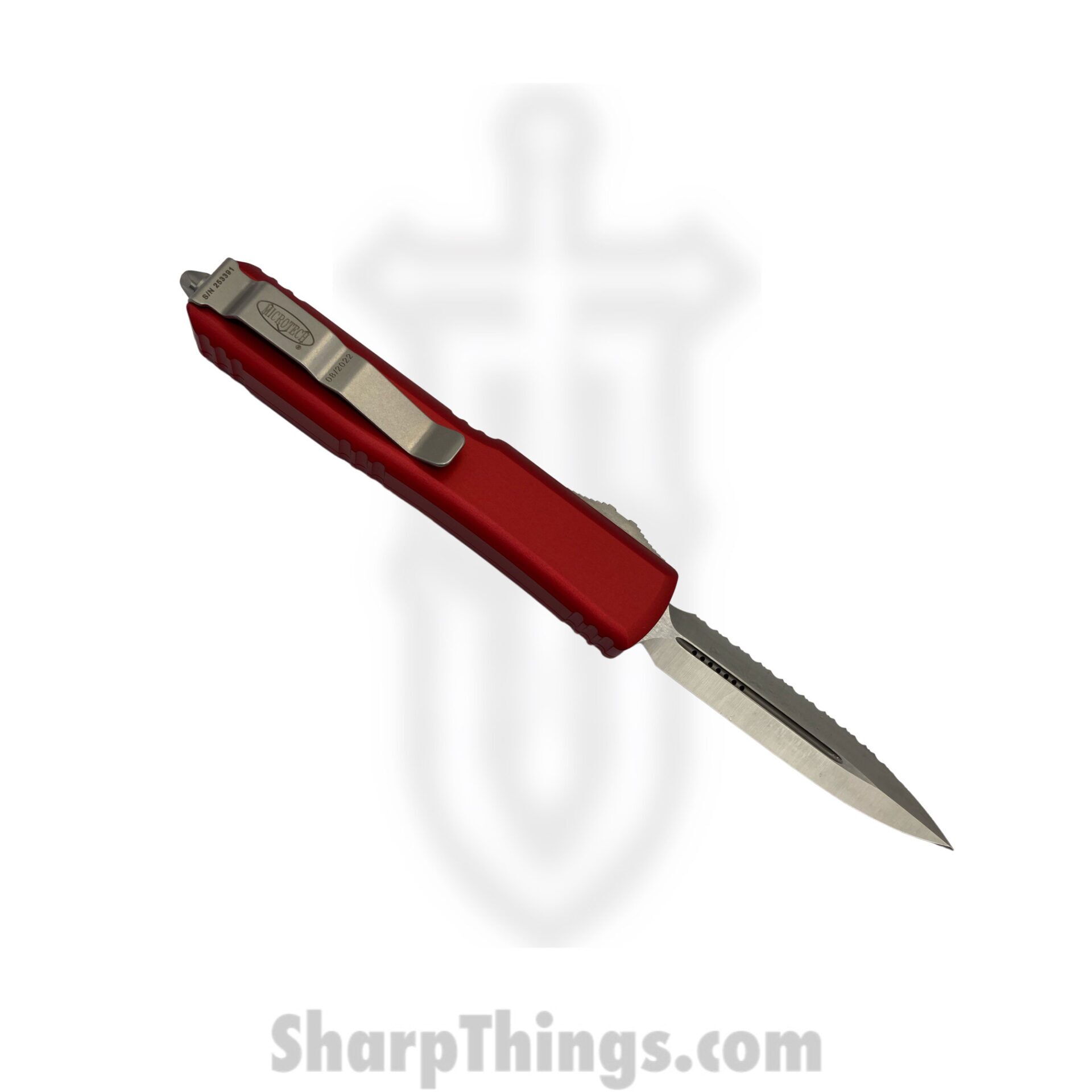 Microtech - 122-6RD - Ultratech - OTF Auto - Elmax, M390, 204P Satin Dagger - 6061-T6 Aluminum - Red - Image 2