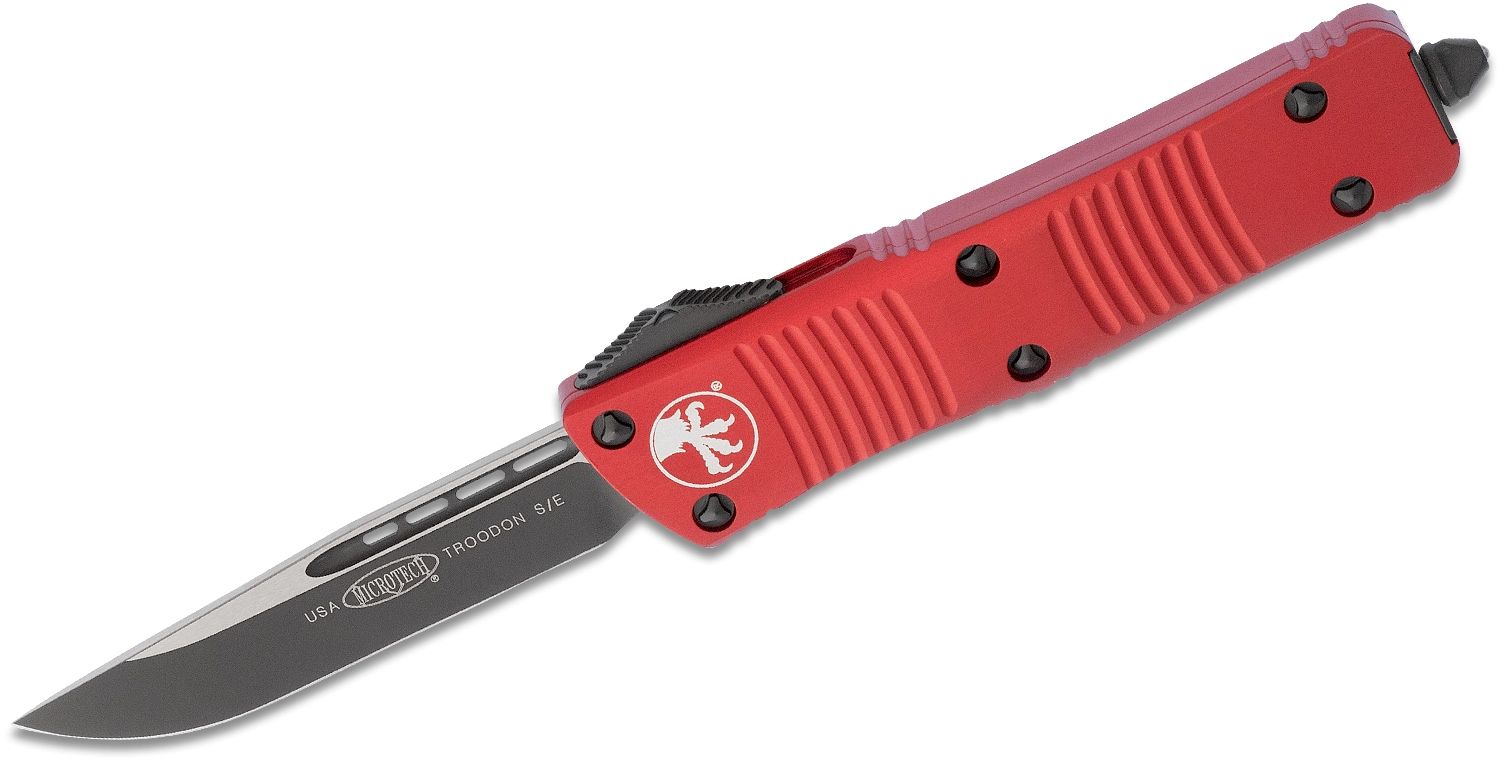 Microtech - 139-1RD - Troodon - OTF Auto - Elmax, M390, 204P Coated Drop Point - 6061-T6 Aluminum - Red