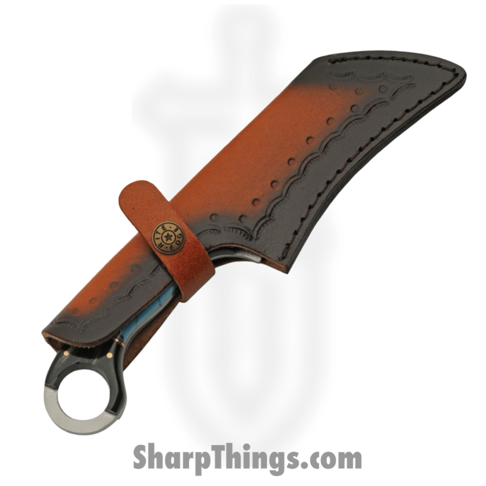 Damascus - DM1295TR - Buffalo Horn Karambit - Fixed Blade Knife - Damascus - Buffalo Horn Turquoise - Black Blue - Image 4