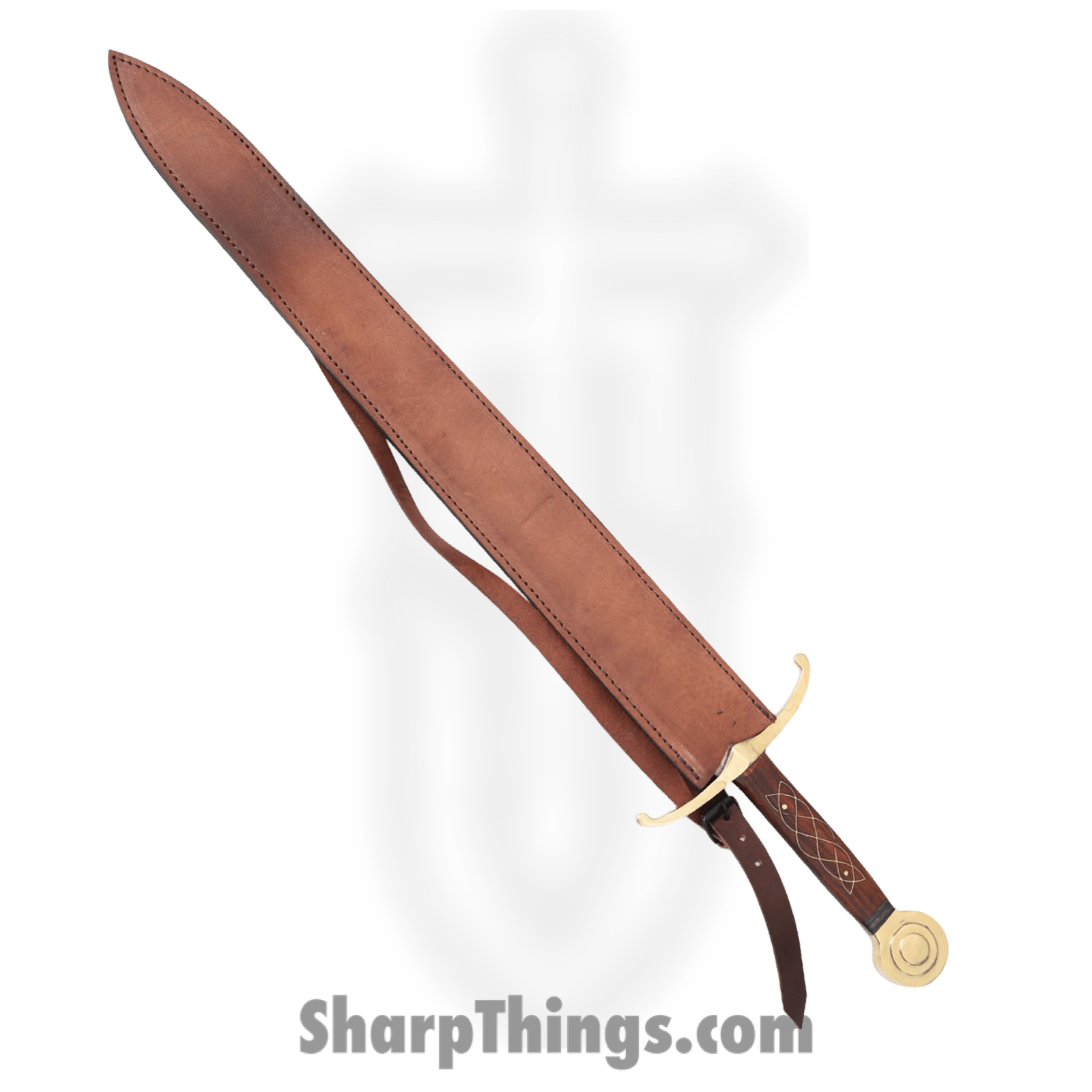 Damascus - DM5018 - 32 inch Double Edge Sword - Fixed Blade Knife - Damascus Dagger - Wood Brass Inlay - Brown Brass - Image 3