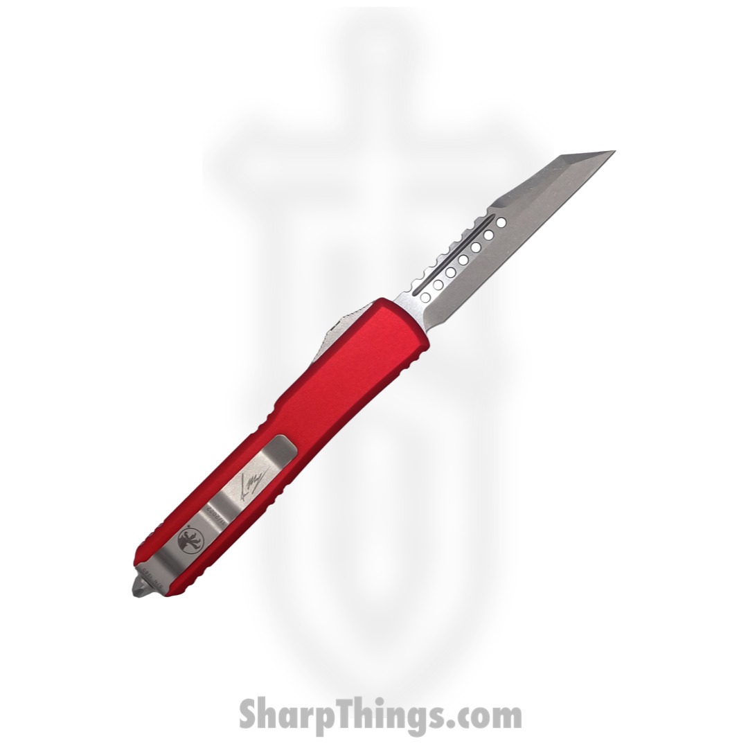 Microtech - 119W-10RDS - Ultratech Warhound Signature Series - OTF Auto - Elmax, M390, 204P Stonewash Wharncliffe - 6061-T6 Aluminum - Red - Image 3