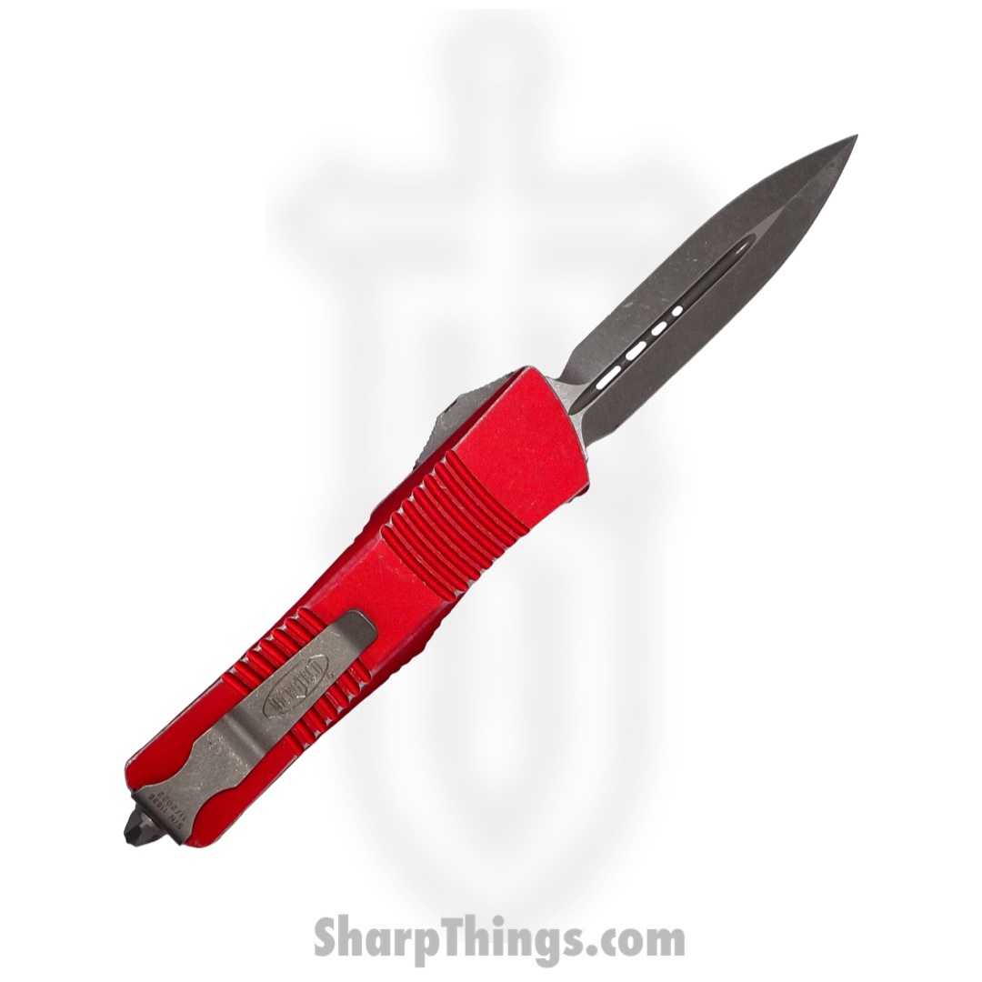 Microtech - 138-10DRD - Troodon - OTF Auto - Elmax, M390, 204P Apocalyptic Dagger - 6061-T6 Aluminum - Distressed Red - Image 2