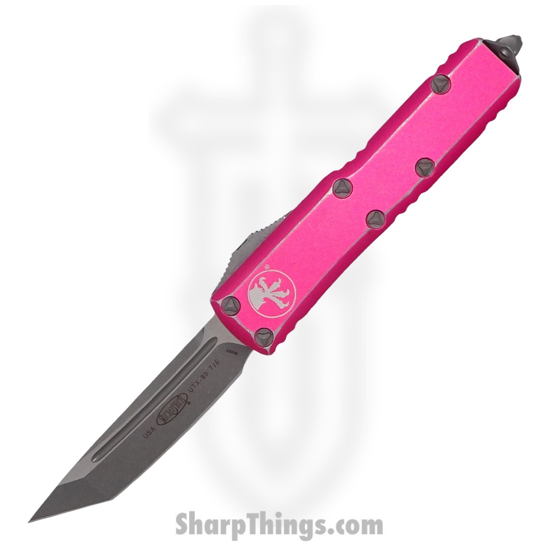 Microtech - 233-10DPK - UTX-85 - OTF Auto - Elmax, M390, 204P Apocalyptic Tanto - 6061-T6 Aluminum - Distressed Pink