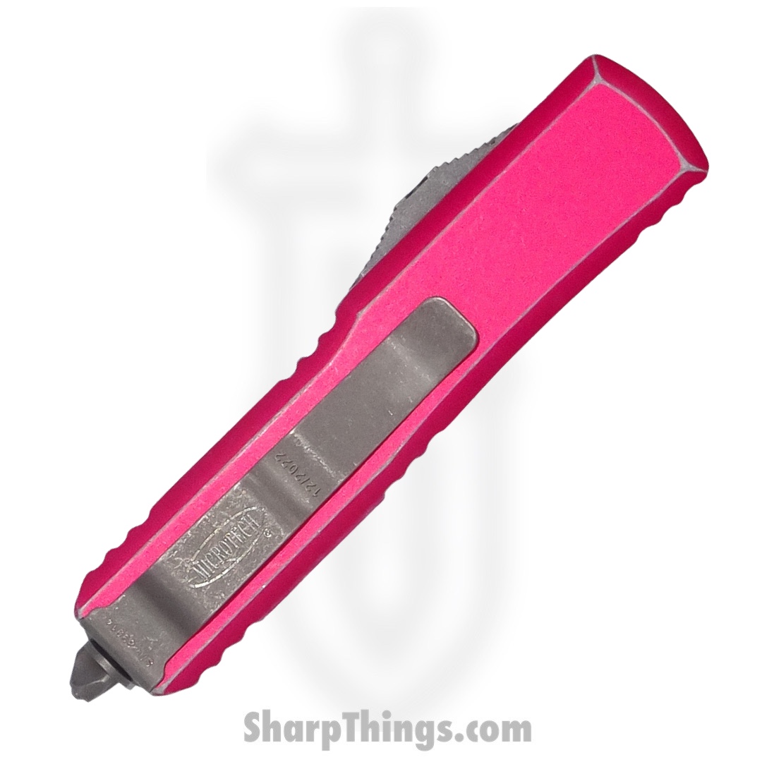 Microtech - 233-10DPK - UTX-85 - OTF Auto - Elmax, M390, 204P Apocalyptic Tanto - 6061-T6 Aluminum - Distressed Pink - Image 3