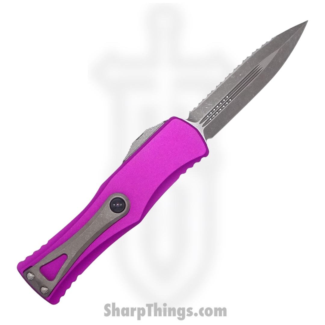 Microtech - 702-12APVI - Hera - OTF Auto - Elmax, M390, 204P Apocalyptic Dagger - 6061-T6 Aluminum - Violet - Image 2