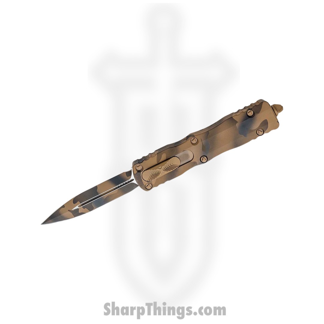 Microtech - 227-1CCS - Dirac Delta Signature Series - OTF Auto - Elmax, M390, 204P Coated Dagger - 6061-T6 Aluminum - Coyote Camo
