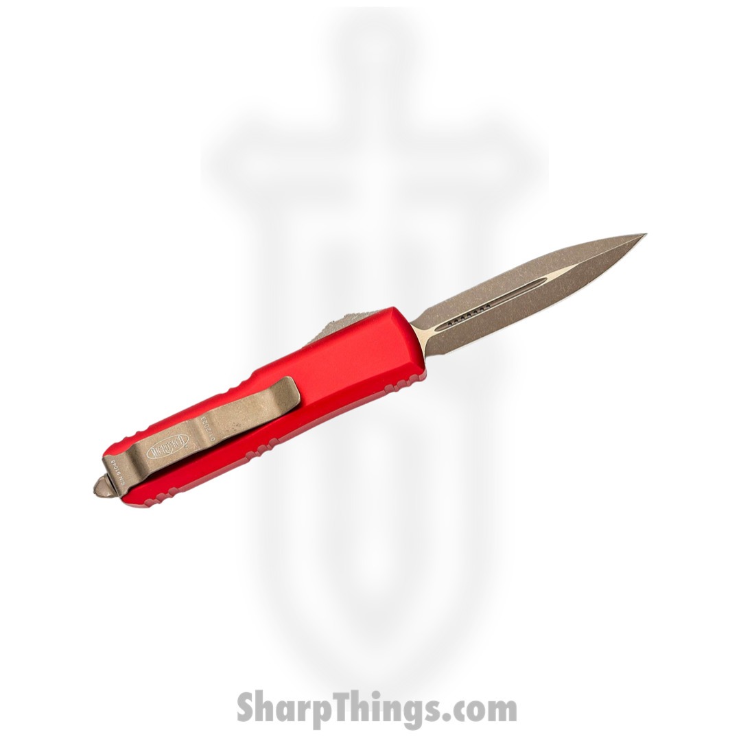 Microtech - 232-13APRD - UTX-85 - OTF Auto - Elmax, M390, 204P Bronze Apocalyptic Dagger - 6061-T6 Aluminum - Red - Image 2