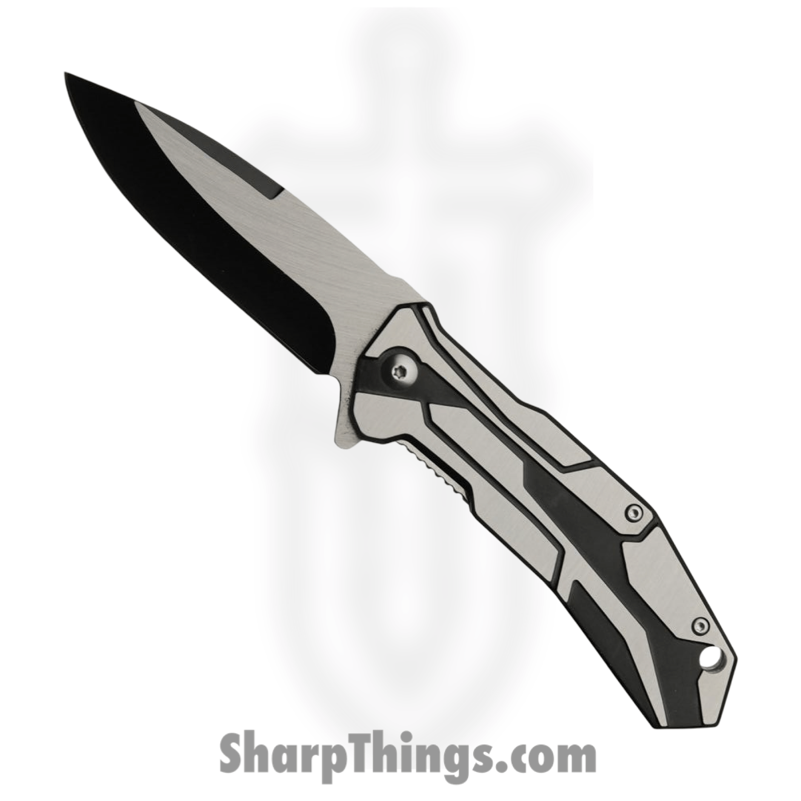 Rite Edge - CN300541BK - Raider - Folding Knife - Stainless Two Tone Drop Point - Stainless - Black/Silver