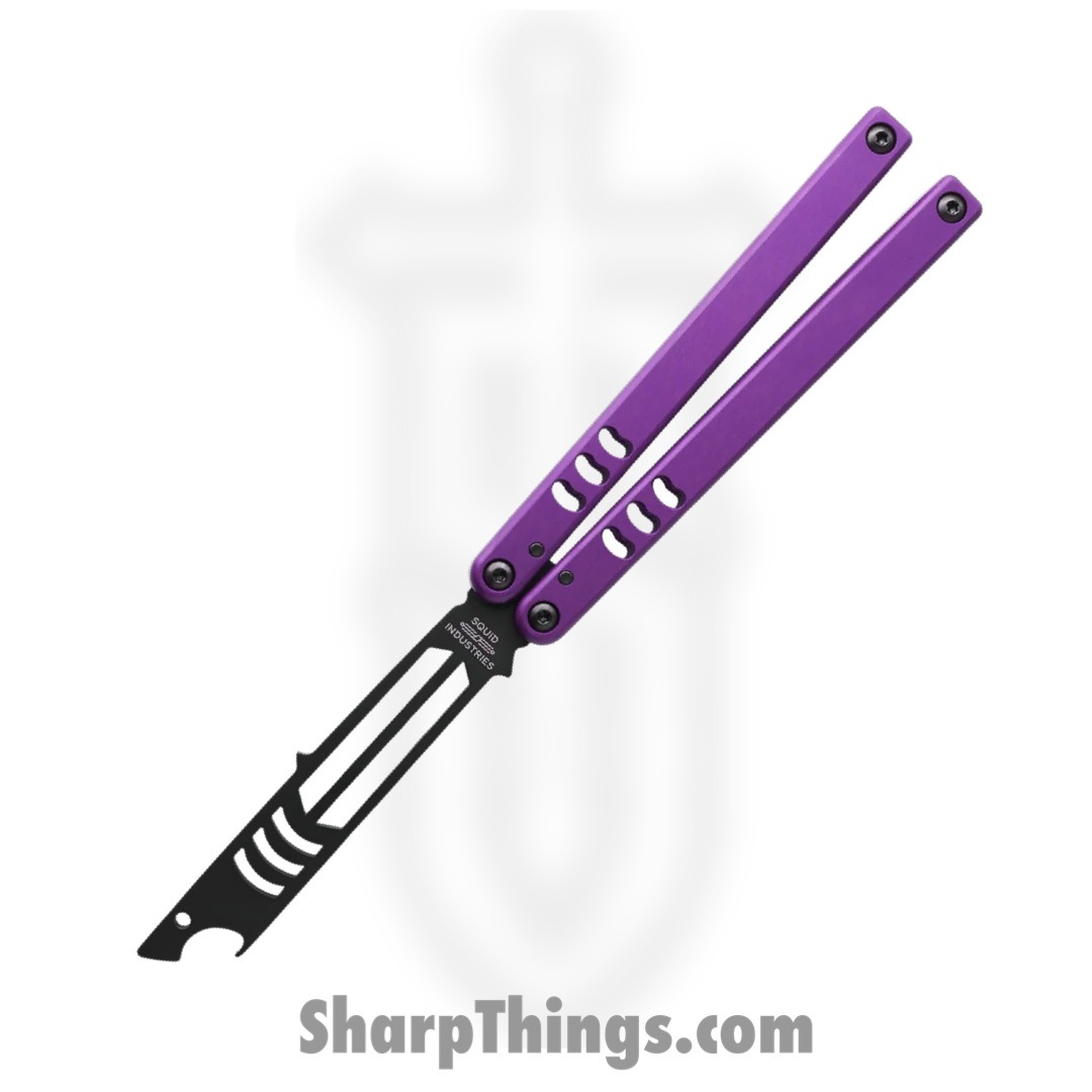 Squid Industries - 04TR04CK01PU - Mako V4.5 Inked Bottle Opener Balisong Trainer - 304 Stainless 6061-T6 - Purple and Black