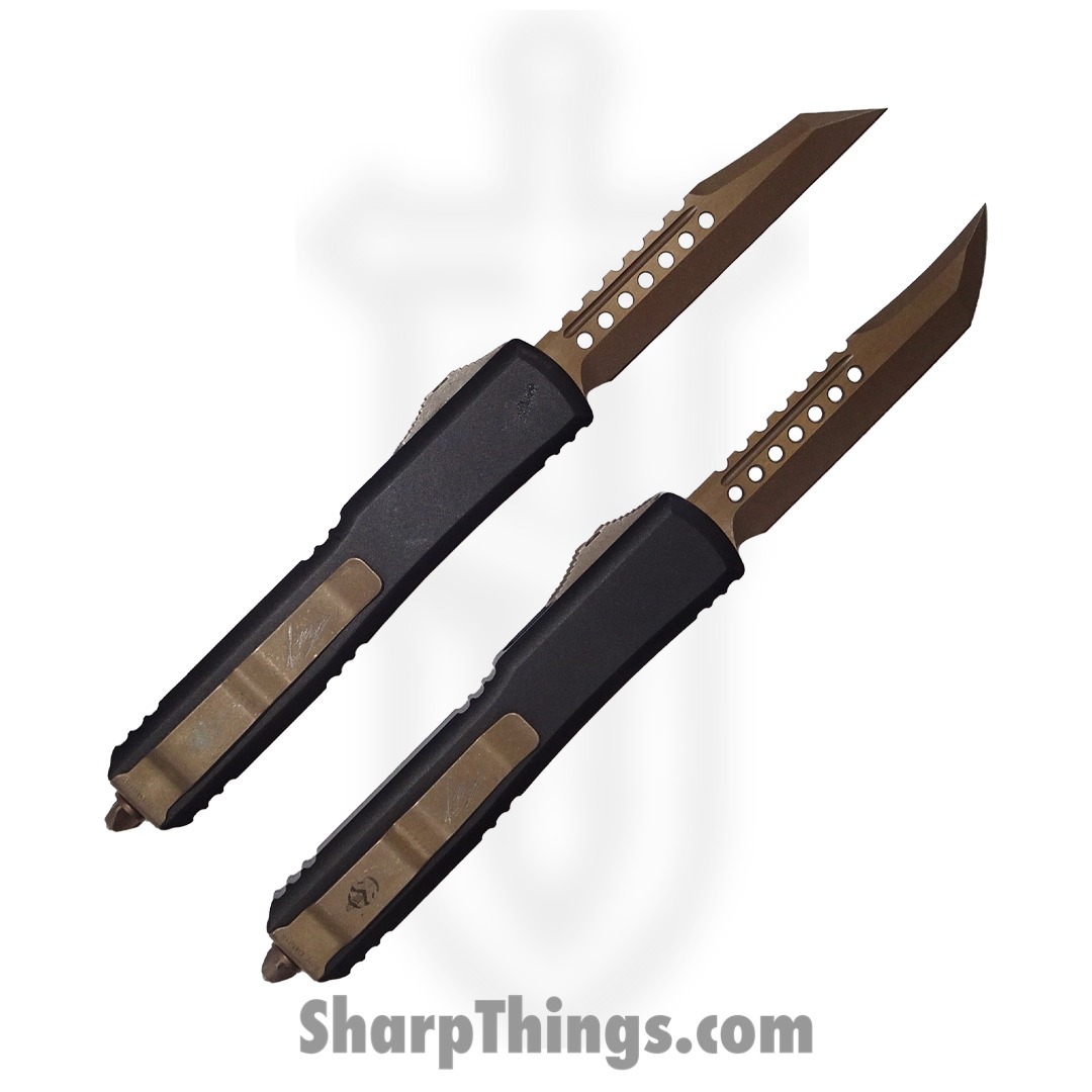 Microtech - 119-13SETDMS - Ultratech Hellhound/Warhound Dead Man's Hand Set - OTF Auto - Elmax Bronze - 6061-T6 Aluminum - Black/White - Image 2