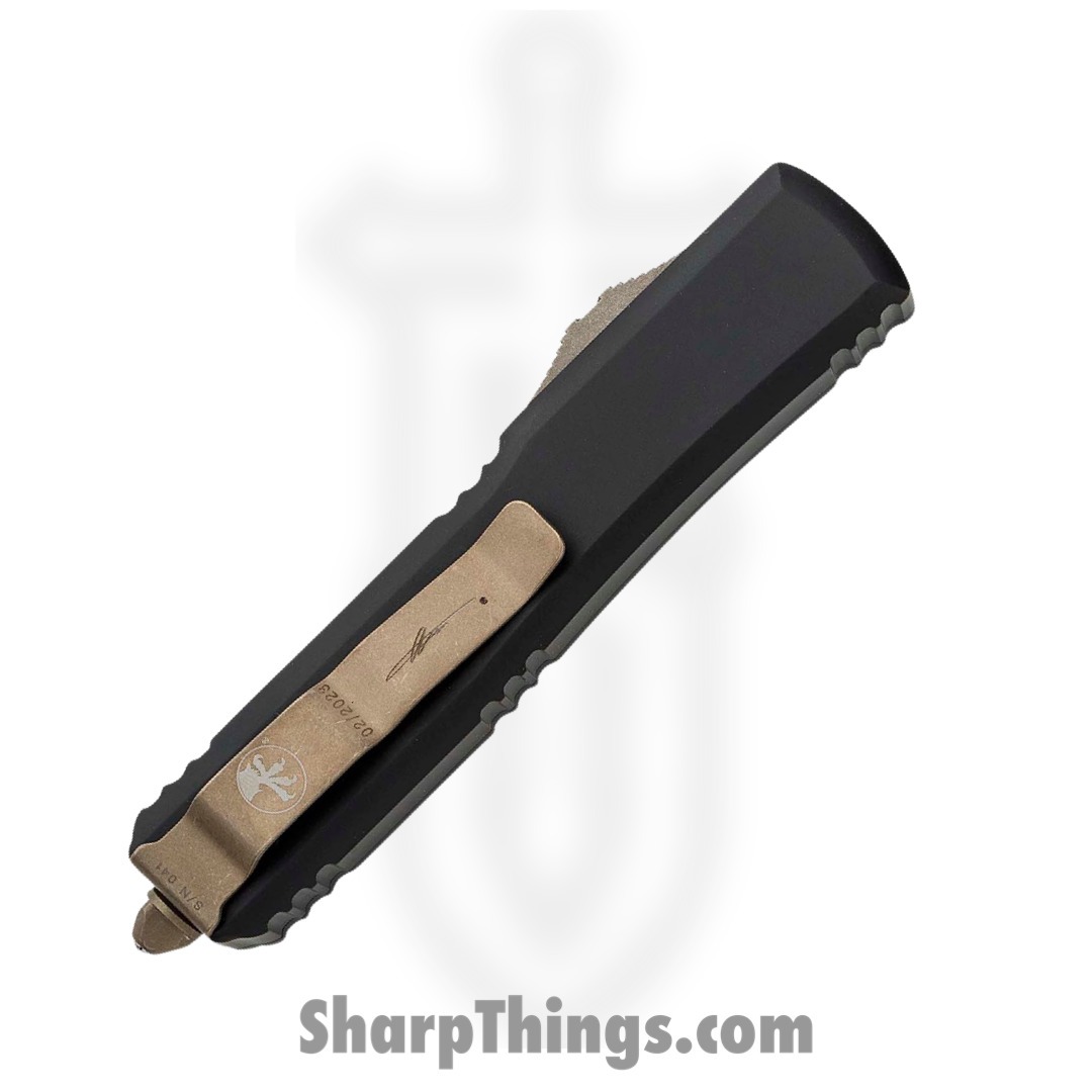 Microtech - 121-13DMS - Ultratech Deadmans Hand - OTF Auto - M390 Bronze Drop Point - 6061-T6 Aluminum - Black/White - Image 4
