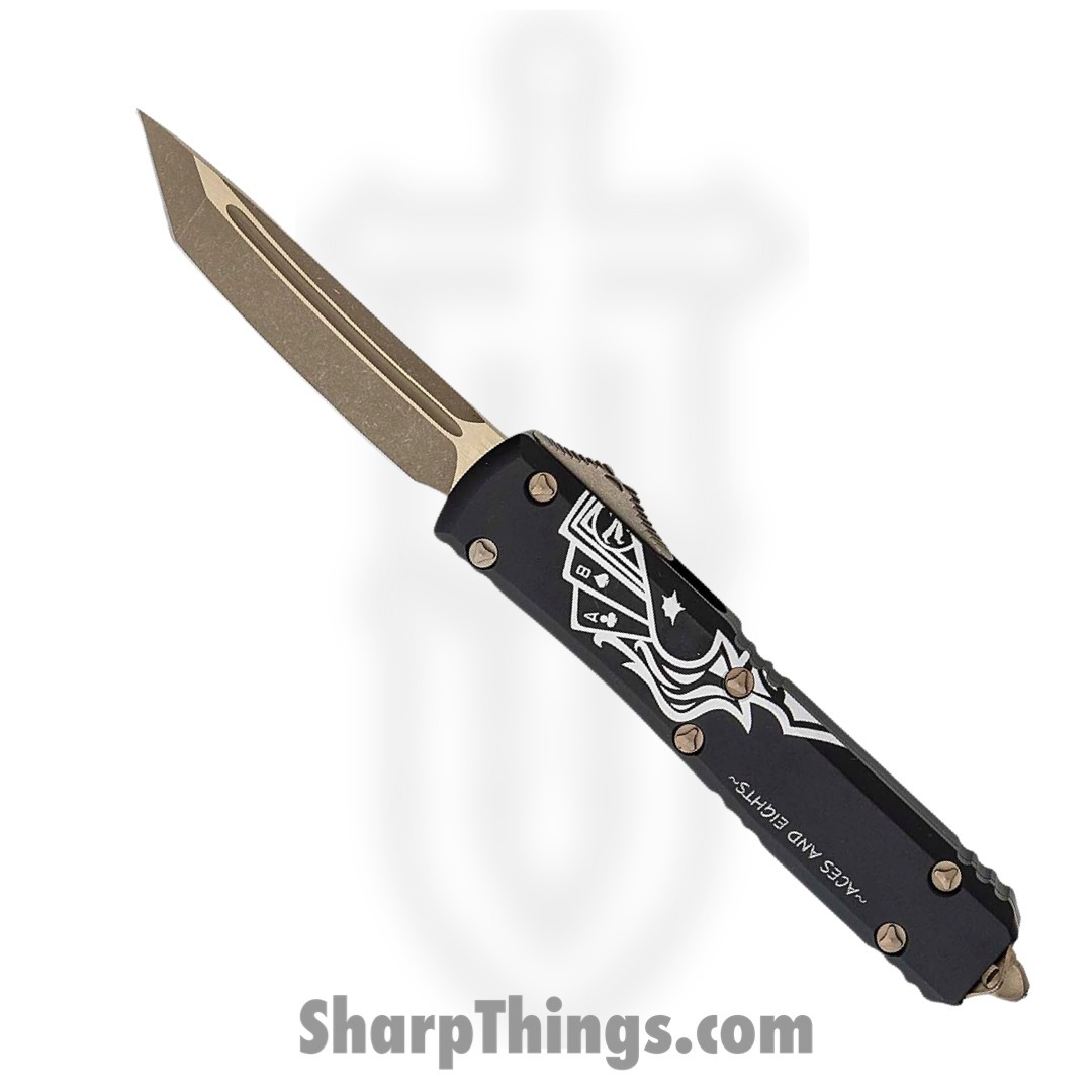 Microtech - 123-13DMS - Ultratech Deadmans Hand - OTF Auto - Elmax Bronze Tanto - 6061-T6 Aluminum - Black/White
