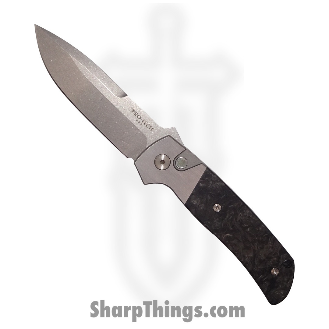 ProTech - 2023 ATCF.007 - Terzuola ATCF Custom - Automatic Knife - Magnacut Stonewash Drop Point - 416 Stainless/FatCarbon Dark Matter Inlay - Black/Silver