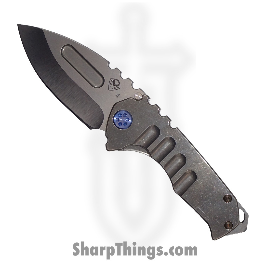 Medford Knife - MK0294TD-01TM-T2C2-BN - Genesis "T" Drop Point Folder - Tumbled S45VN - Tumbled Titanium w/ Blue HW/Clip