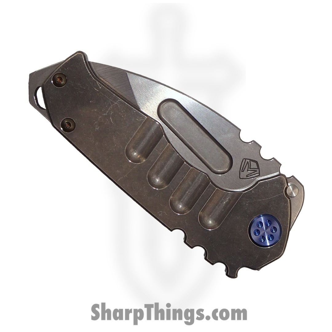 Medford Knife - MK0294TD-01TM-T2C2-BN - Genesis "T" Drop Point Folder - Tumbled S45VN - Tumbled Titanium w/ Blue HW/Clip - Image 2