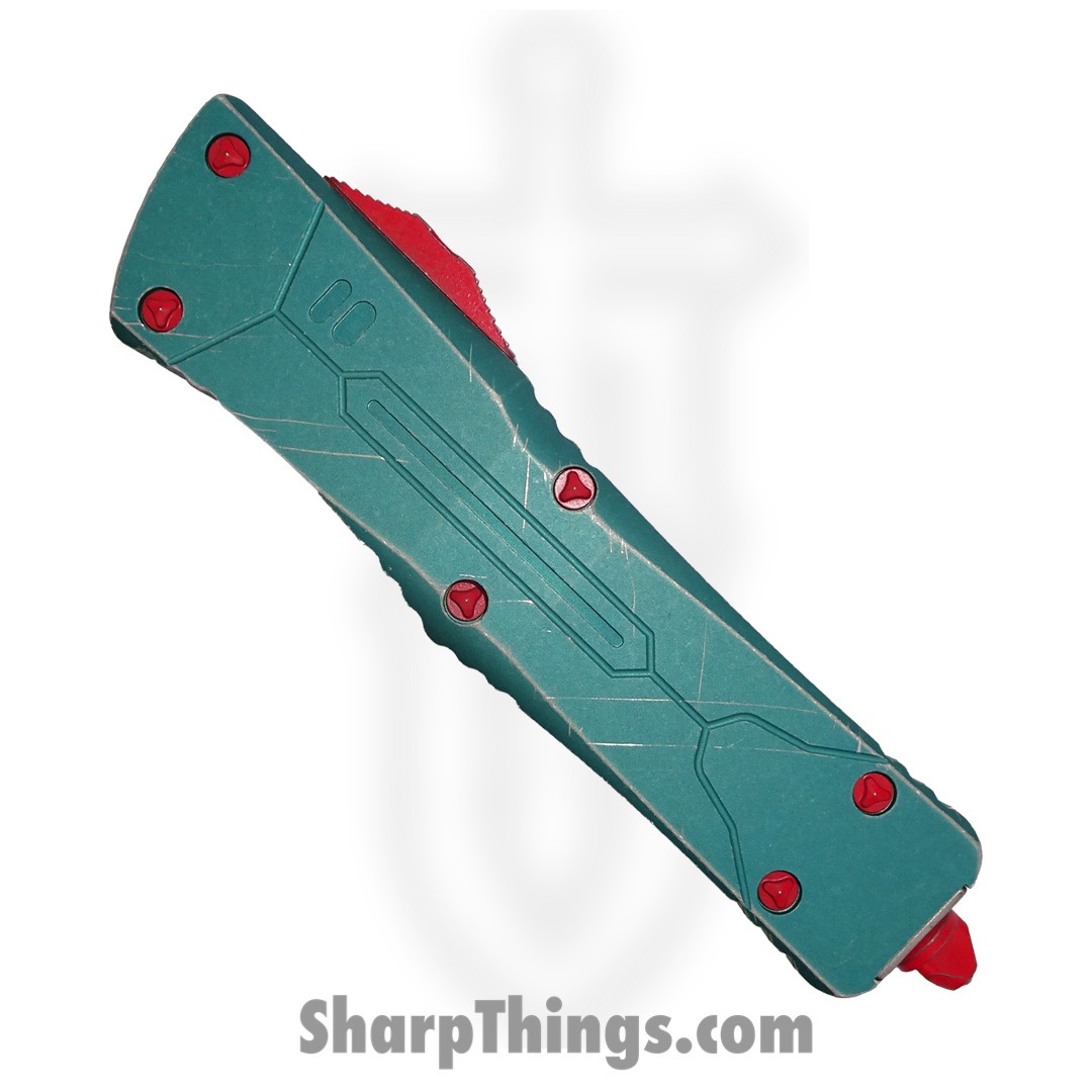 Microtech - 219-10BH - Combat Troodon Bounty Hunter - OTF Auto - M390 Apocalyptic Hellhound Tanto - 6061-T6 Aluminum - Green/Red/Yellow - Image 5