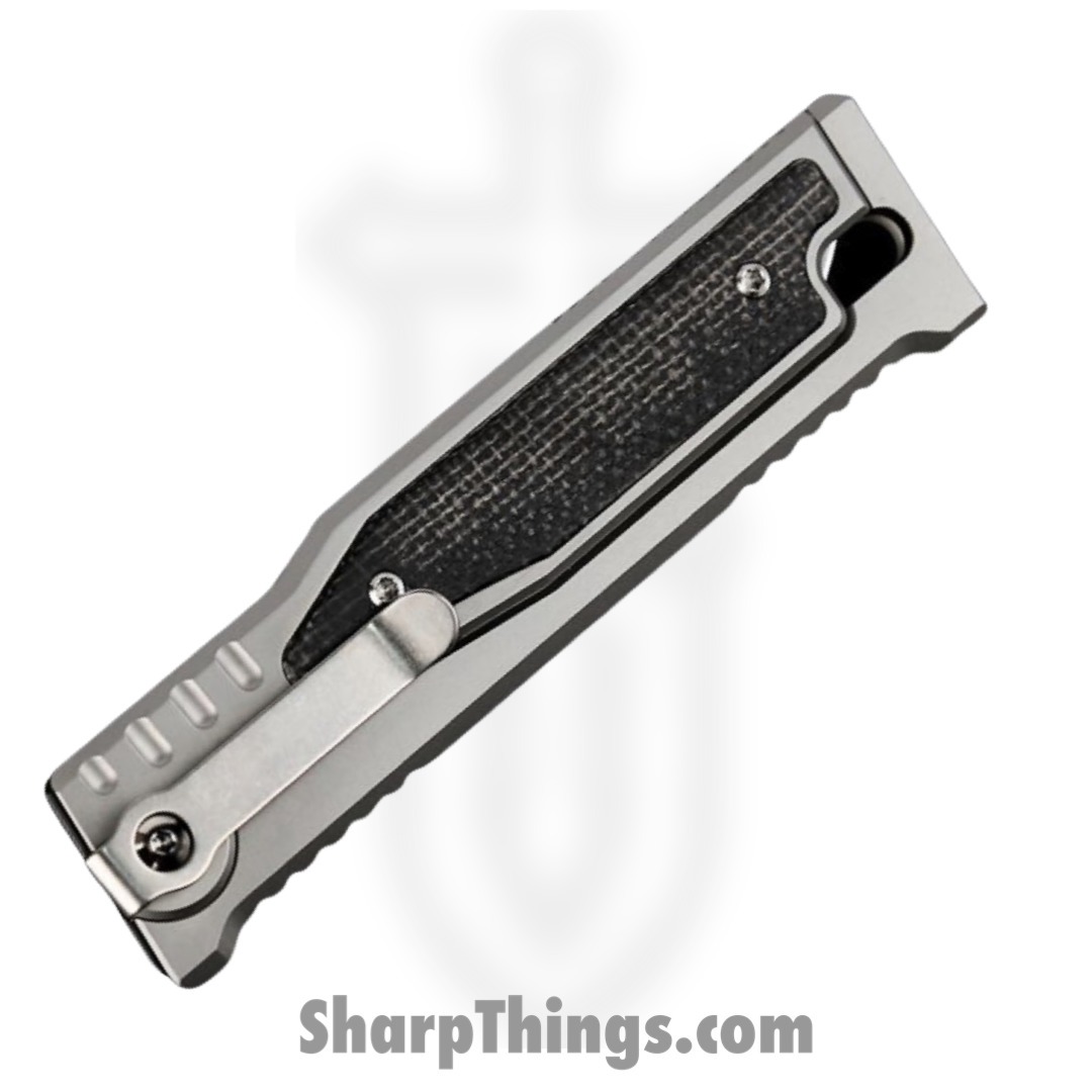 Reate Knives - EXOM-TNMIBK - EXO-M - OTF Gravity Knife - Satin Elmax Tanto - Titanium w Micarta - Black - Image 2