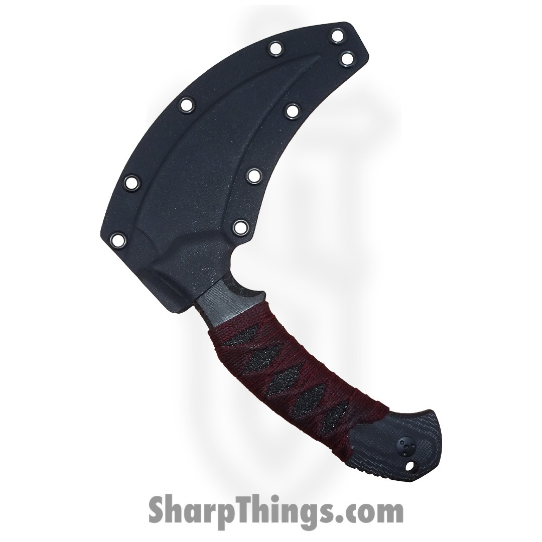 Bastinelli Creations - BASGRPY3.23 - Grumpy - Fixed Blade Knife - M390 Coated Hawkbill - Micarta with Wrapping - Black Red - Image 4