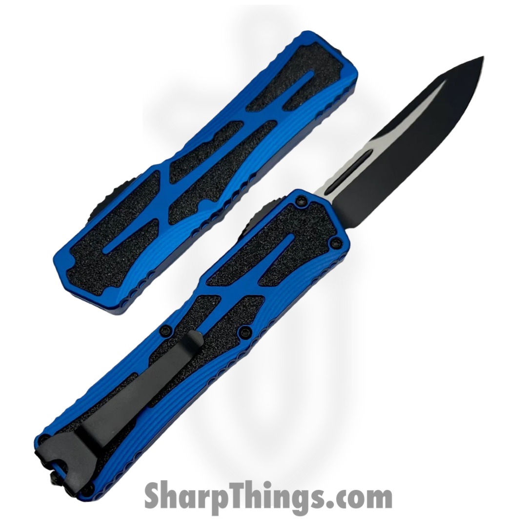 Heretic Knives - H039-10A-BLU - Colossus - OTF Auto - Magnacut Two Tone Clip Point - Aluminum/Traction Inlay - Blue/Black - Image 2