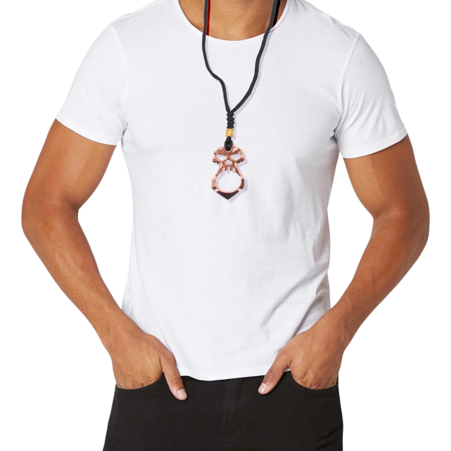 VOC - KN-04-CP-L - Lanyard Necklace One Finger Skull Knuckle Keychain - Steel - Copper - Image 3