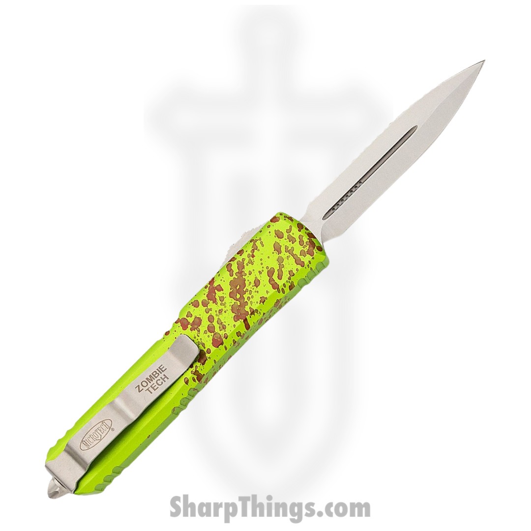 Microtech - 122-12Z - Ultratech - OTF Auto - Elmax. M390, 204P Stonewash Dagger - 6061-T6 Aluminum - Zombie Green - Image 2