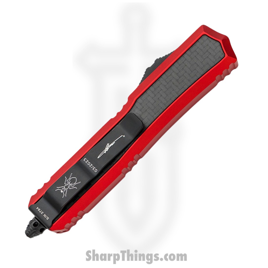 Microtech - 206-1RDCFIS - Makora 2021 Signature Series - OTF Auto - Elmax, M390, 204P Coated Dagger - Aluminum/CF Inlay - Red/Black - Image 2