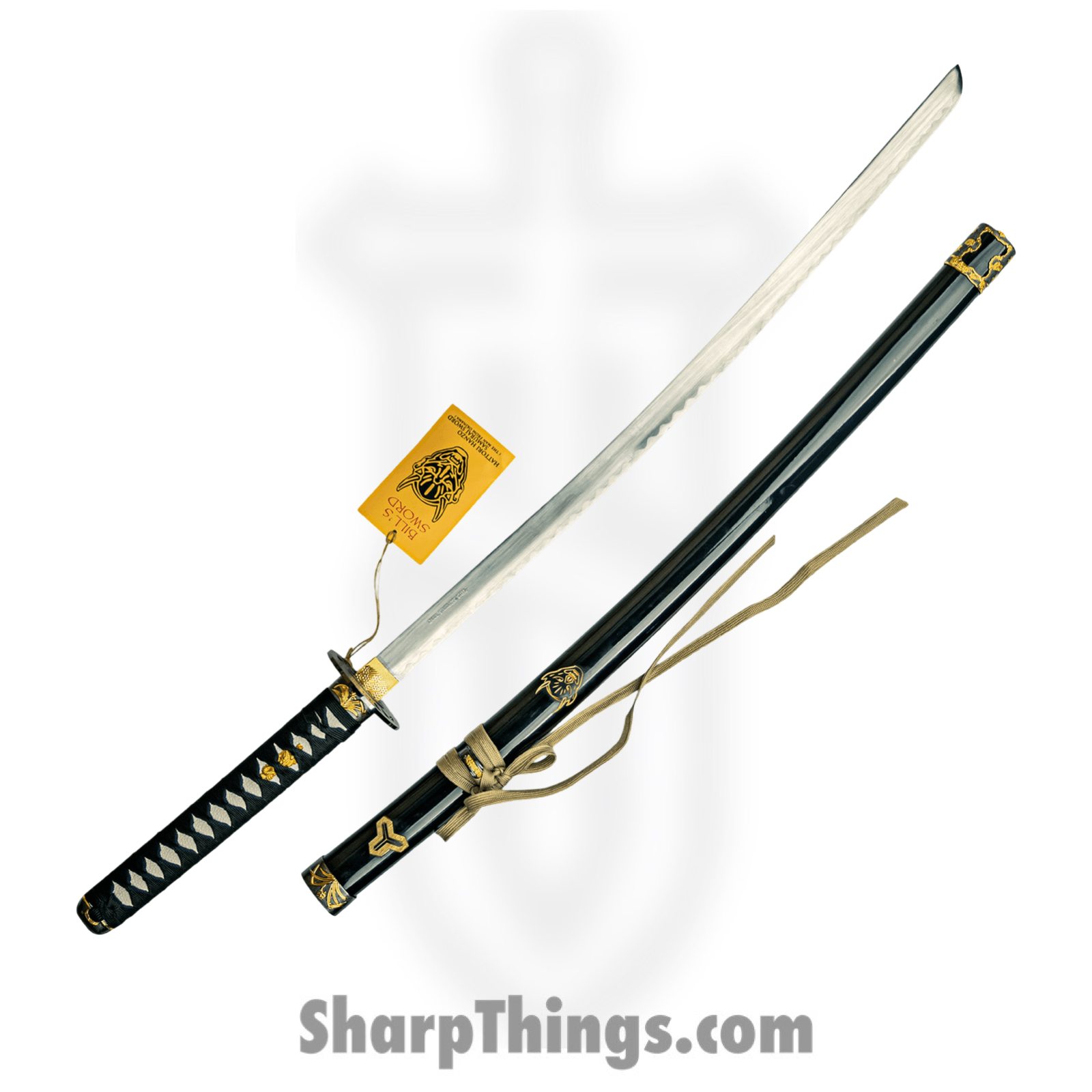 BladesUSA - SW-320E - Samurai Sword With Display Stand - Fixed Blade Knife - 1045 HC Mirror - Wrapped - Black
