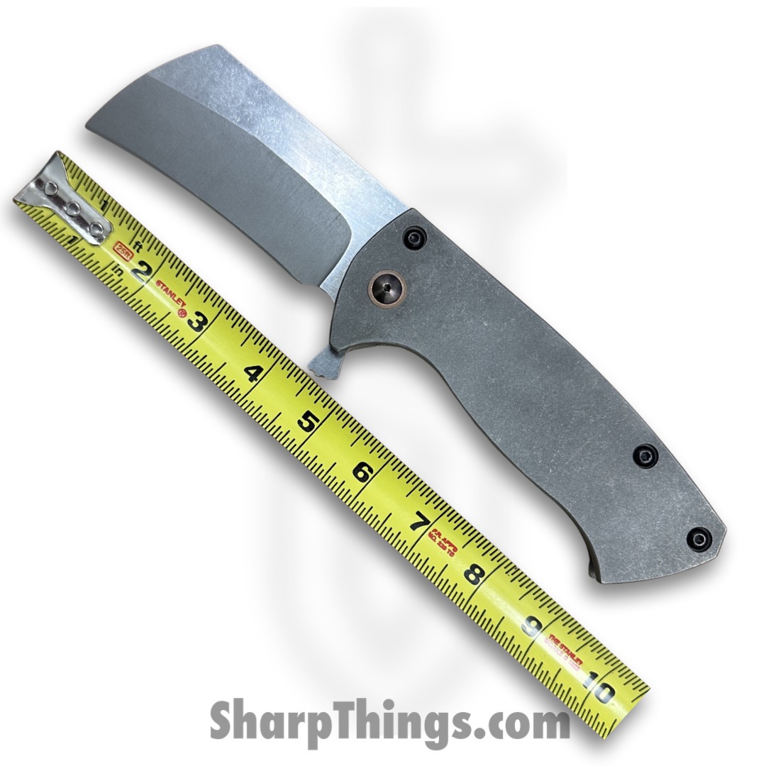 Warhawk Customs - LEV20G10 - Leviathan Cleaver - Folding Knife - Acid Washed 154CM Cleaver Blade - G10 Clip- Ti Scales - Gray - Image 5