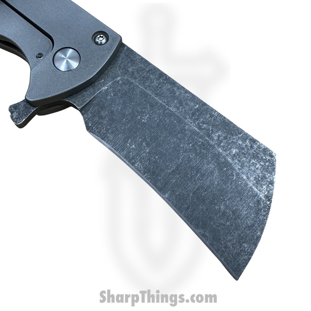 Warhawk Customs - LEV20G10 - Leviathan Cleaver - Folding Knife - Acid Washed 154CM Cleaver Blade - G10 Clip- Ti Scales - Gray - Image 8
