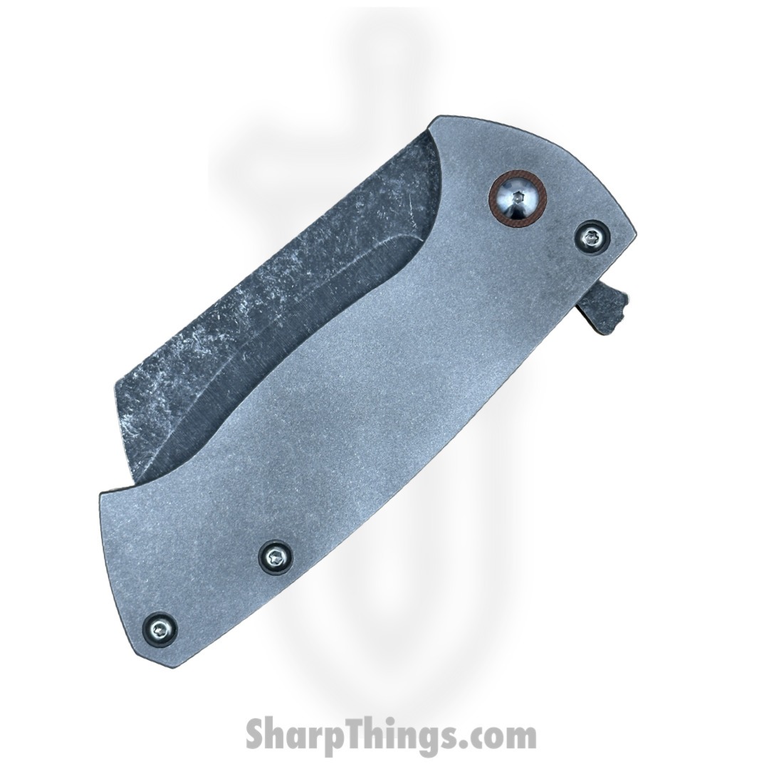 Warhawk Customs - LEV20G10 - Leviathan Cleaver - Folding Knife - Acid Washed 154CM Cleaver Blade - G10 Clip- Ti Scales - Gray - Image 3
