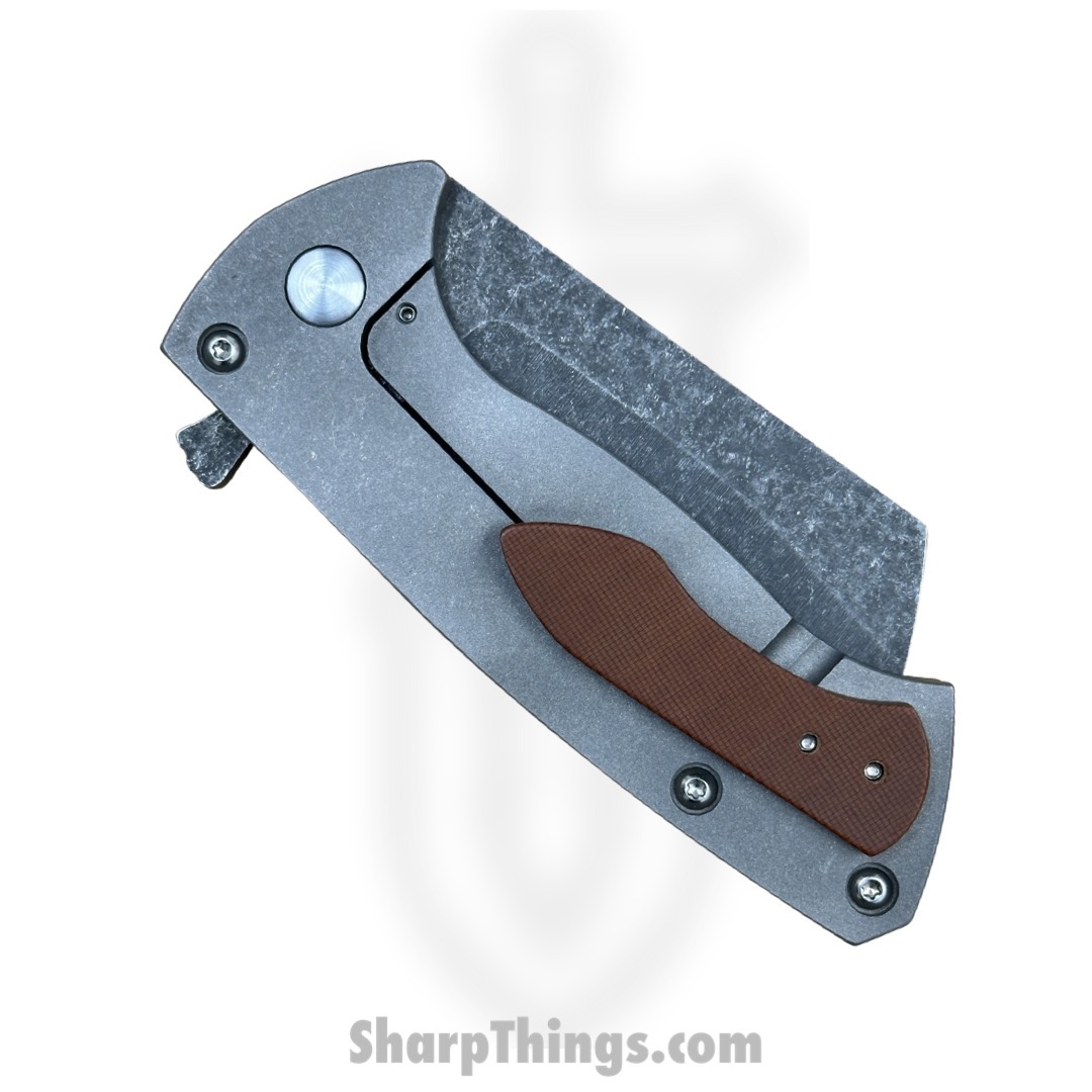 Warhawk Customs - LEV20G10 - Leviathan Cleaver - Folding Knife - Acid Washed 154CM Cleaver Blade - G10 Clip- Ti Scales - Gray - Image 4