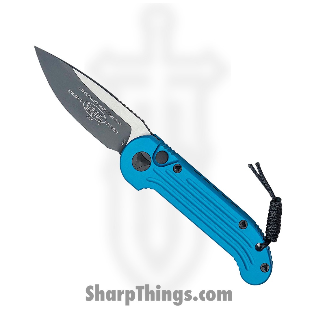 Microtech - 135-1BL - L.U.D.T. - Automatic Knife - Elmax, M390, 204P Two Tone Drop Point - 6061-T6 Aluminum - Blue