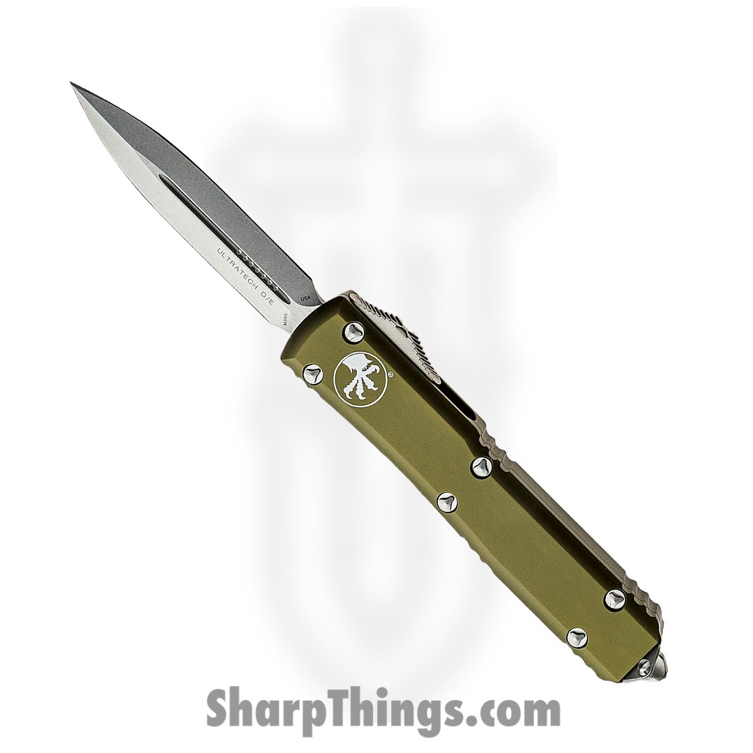 Microtech - 122-10OD - Ultratech - OTF Auto - Elmax, M390, 204P Stonewash Dagger - 6061-T6 Aluminum - OD Green