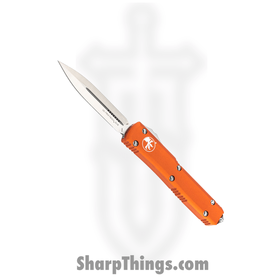 Microtech - 122-4OR - Ultratech - OTF Auto - Elmax, M390, 204P Satin Dagger - 6061-T6 Aluminum - Orange