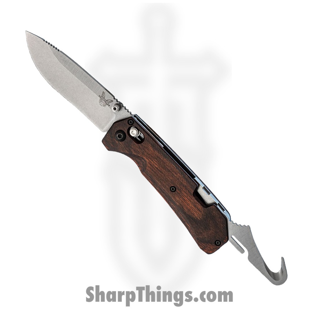 Benchmade - 150602 - Hunt Grizzly Creek with Gut Hook - Folding Knife - S30V Stonewash Drop Point - Dymondwood - Brown