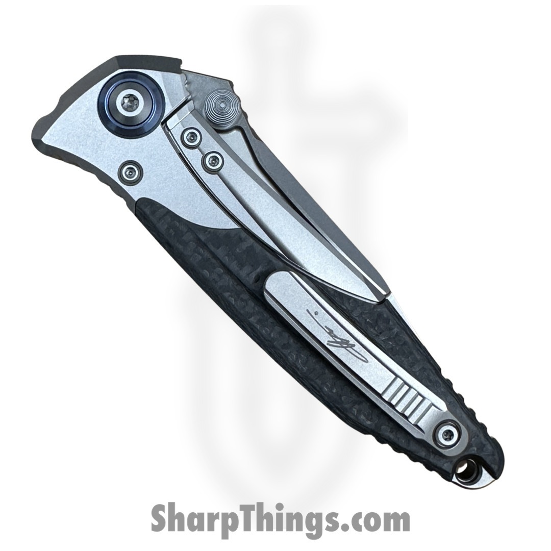 Microtech - 260-7CFTI - Socom Bravo - Folding Knife - Bead Blasted S/E Manual Folding Knife - Bolstered Titanium Blue Pivot Collar - CF Scales - Image 5