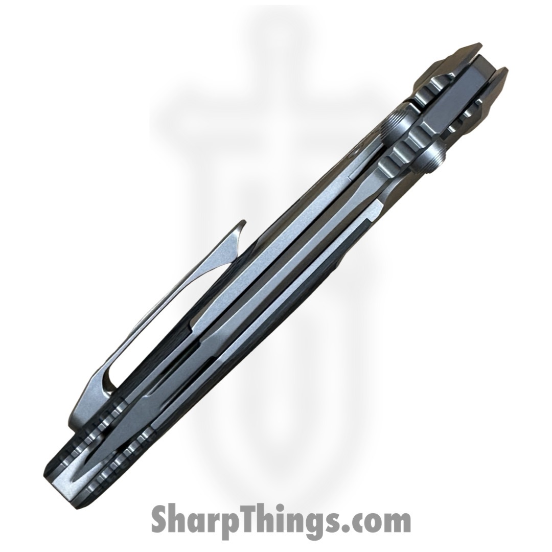 Microtech - 260-7CFTI - Socom Bravo - Folding Knife - Bead Blasted S/E Manual Folding Knife - Bolstered Titanium Blue Pivot Collar - CF Scales - Image 4