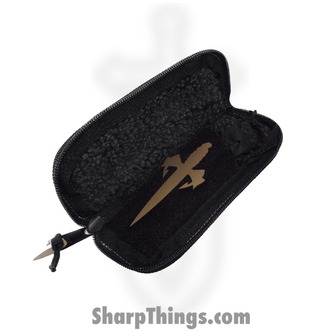 Microtech - 347-MCK-BC12 - Marfione Custom Utx-70 - Reitveld Hot Blued Dragonskin Damascus Spike Grind D/E - Hefted Alloy - Black - Image 7