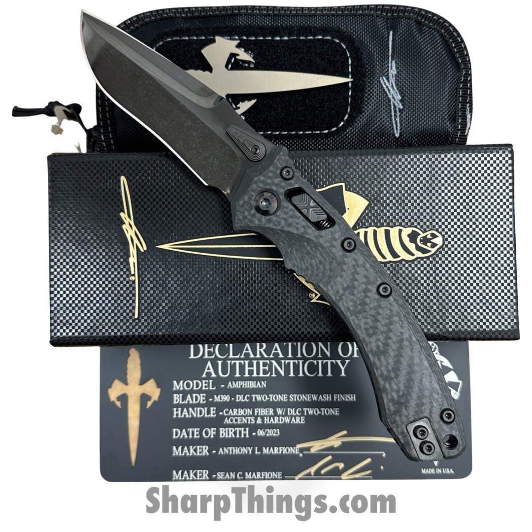Marfione Custom - 204MCK623 - Custom Amphibian - Manual Folding Knife - Ram-Lok - M390 Iced Diamondwash DLC Spear Point - CF - Black - Image 9