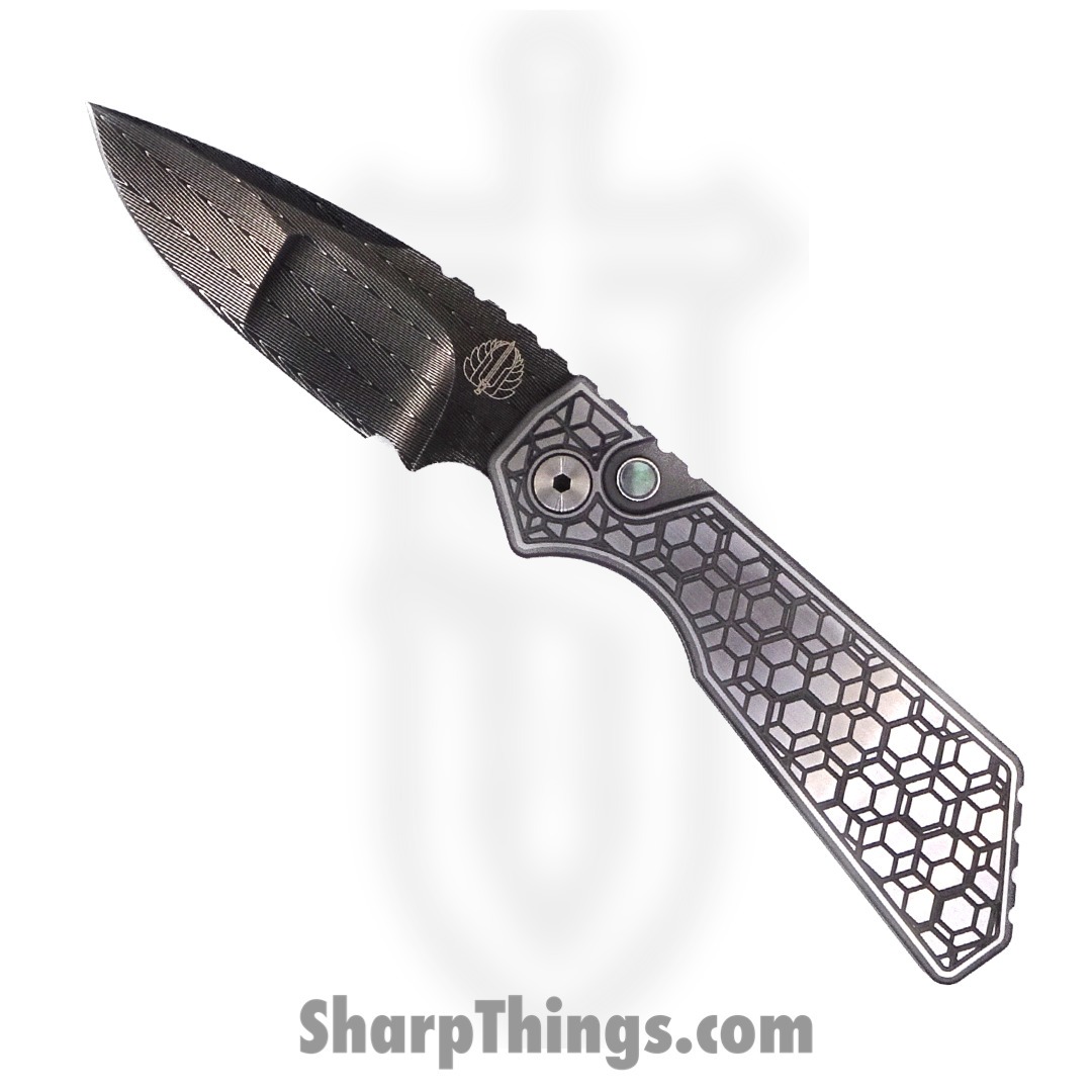 PROTECH - STRIDERPT+2023.003 - Strider PT+ Auto Gridlock - Vegas Forge Damascus Gridlock Textured Drop Point - 17-4 Stainless Steel - Stainless