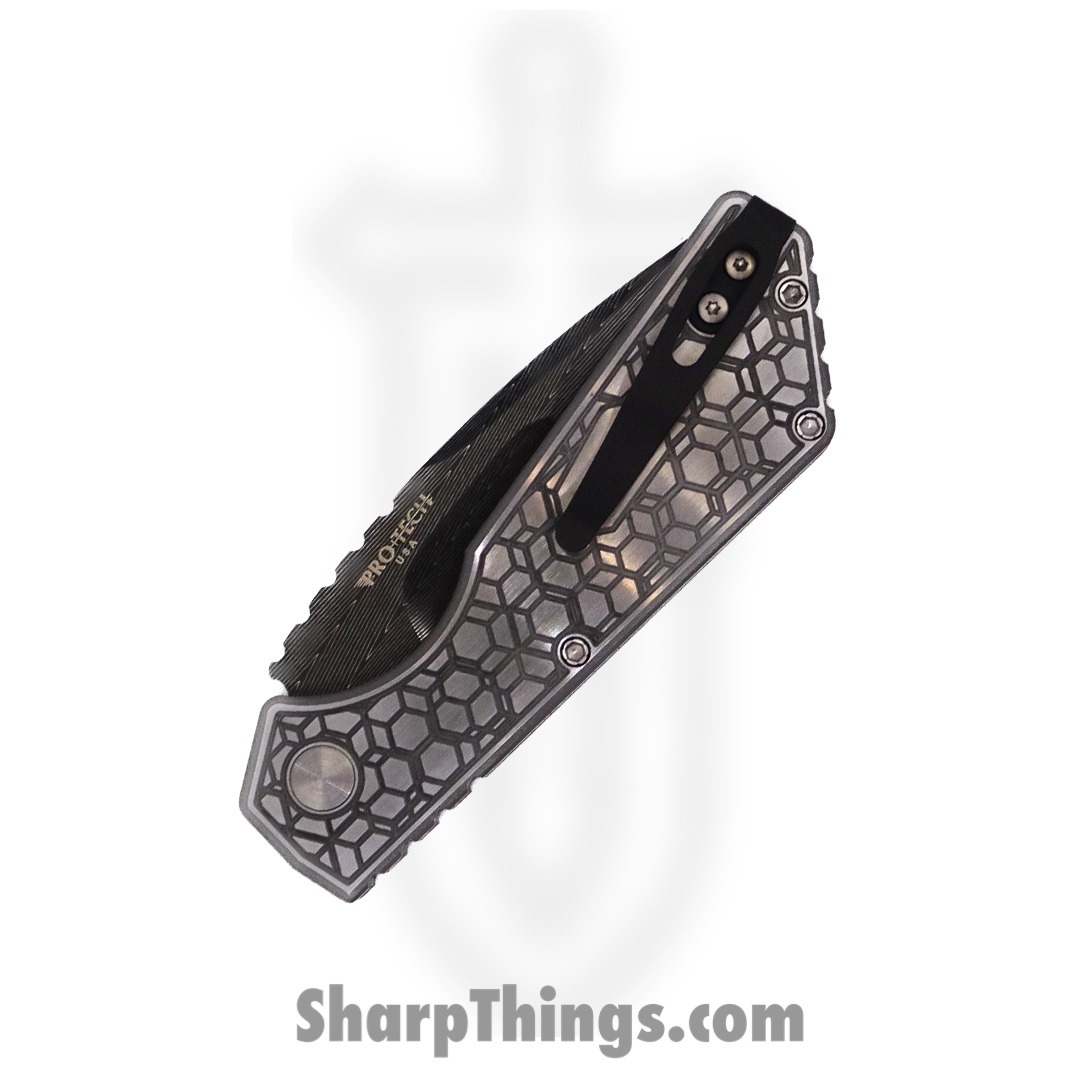 PROTECH - STRIDERPT+2023.003 - Strider PT+ Auto Gridlock - Vegas Forge Damascus Gridlock Textured Drop Point - 17-4 Stainless Steel - Stainless - Image 3