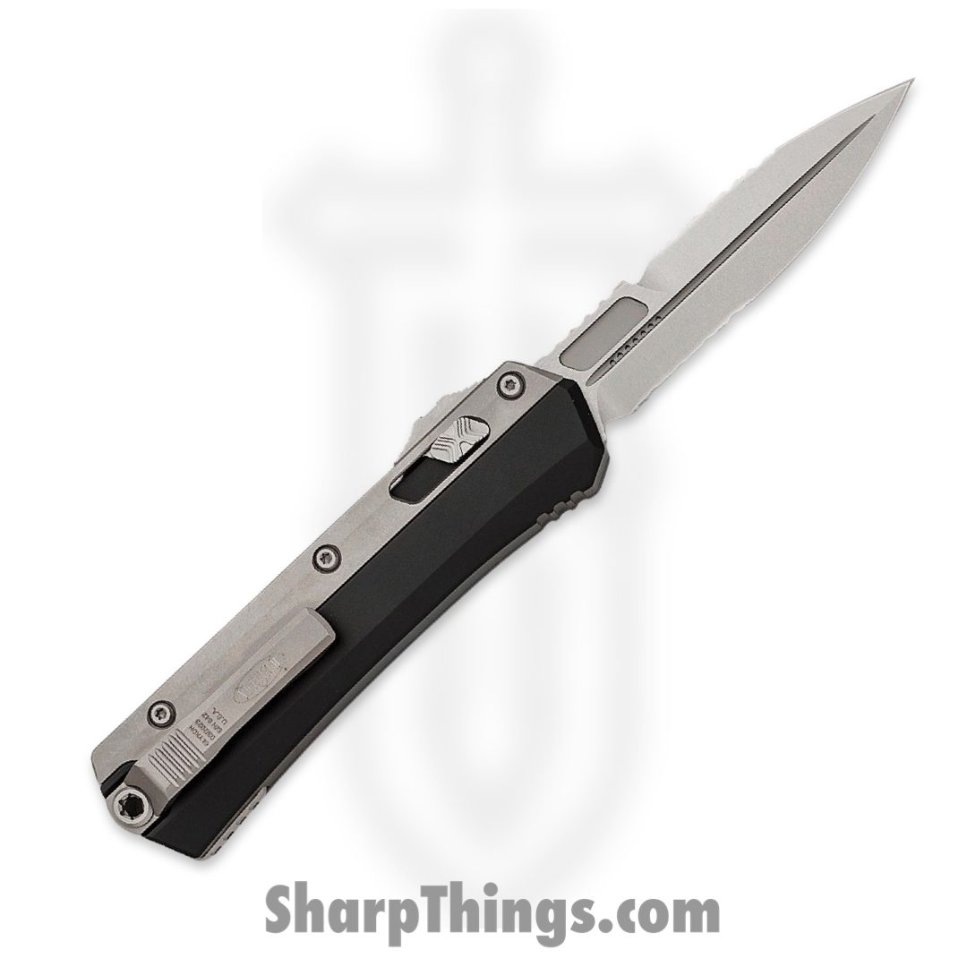Microtech - 184-12 - Glykon - OTF Auto - Elmax Stonewash Bayonet - 6061-T6 Aluminum and BB Titanium - Black Gray - Image 2