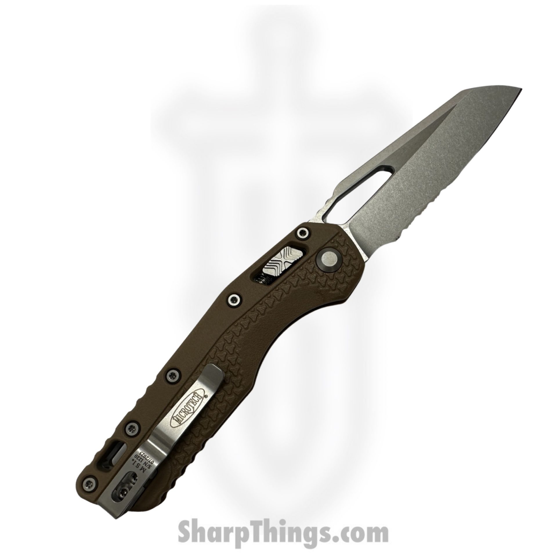 Microtech - 210T-11PMDE - MSI S/E Tri-Grip Injection - Folding Knife - M390MK Stonewash Wharncliffe Partially Serrated - Tri-Grip Injection Molded Handle - FDE - Image 4