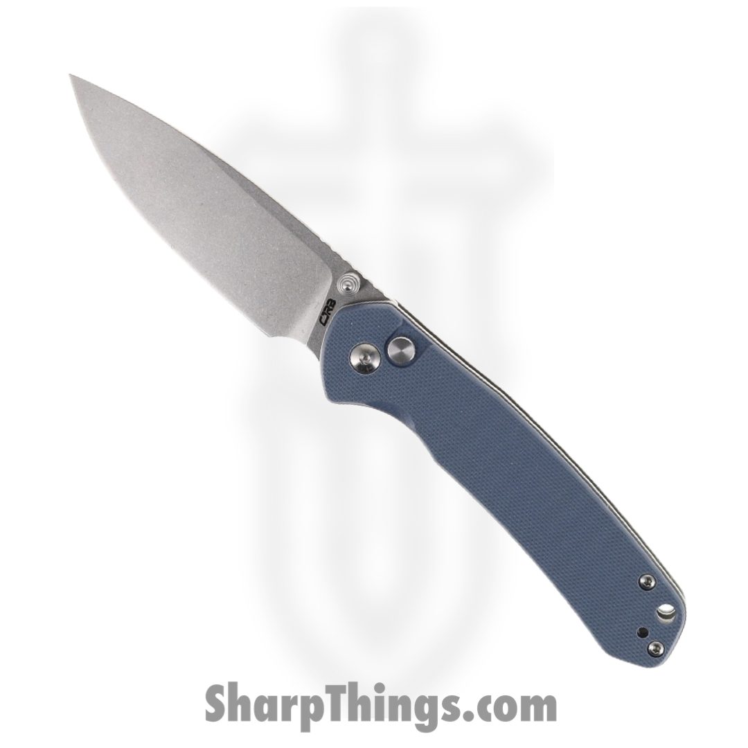 CJRB - J1925GY - Pyrite Button Lock G10 - Folding Knife - AR-RPM9 Stonewash Drop Point - G10 - Blue