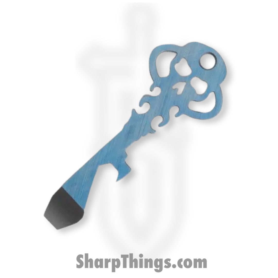Chaves Knives - KEY/TL/BLTI/CH - Skeleton Key Tool Prybar - Titanium Crosshatch - Blue - Image 2