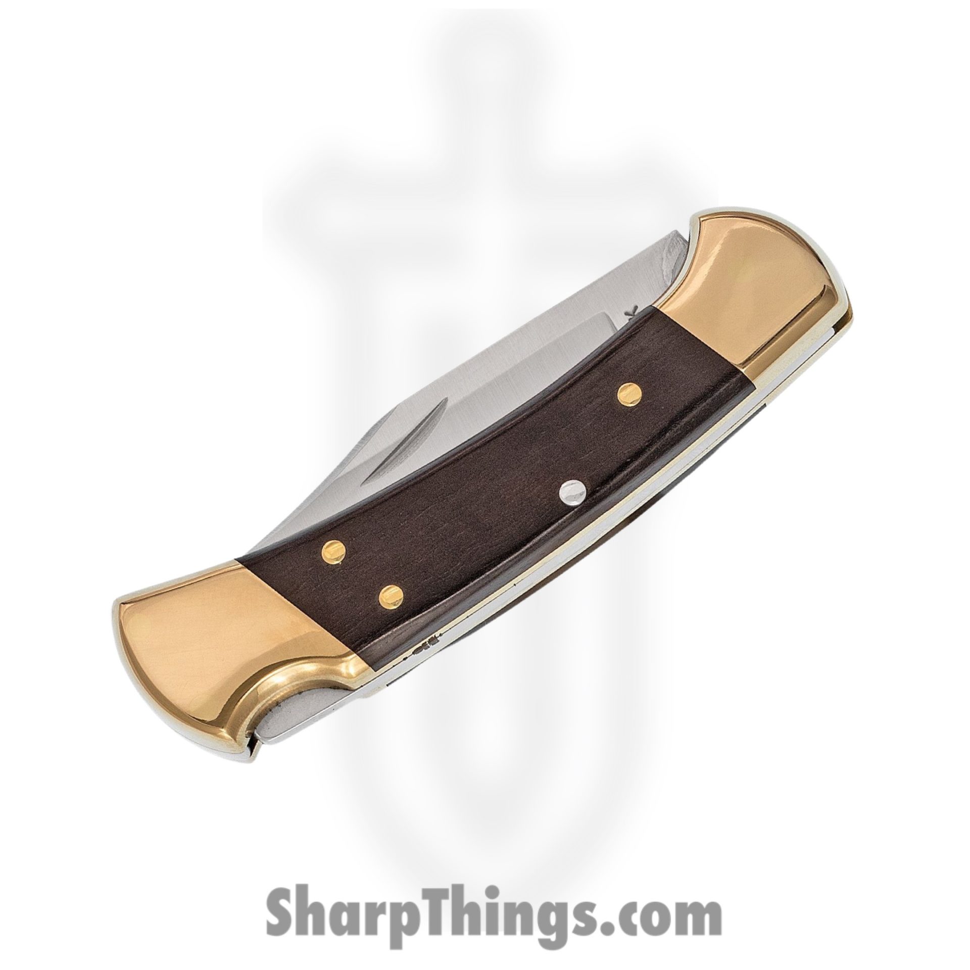 Buck - BU112 - Ranger Lockback - Folding Knife - 420HC Satin Clip Point - Crelicam Ebony Wood With Brass Bolsters - Brown Brass - Image 3