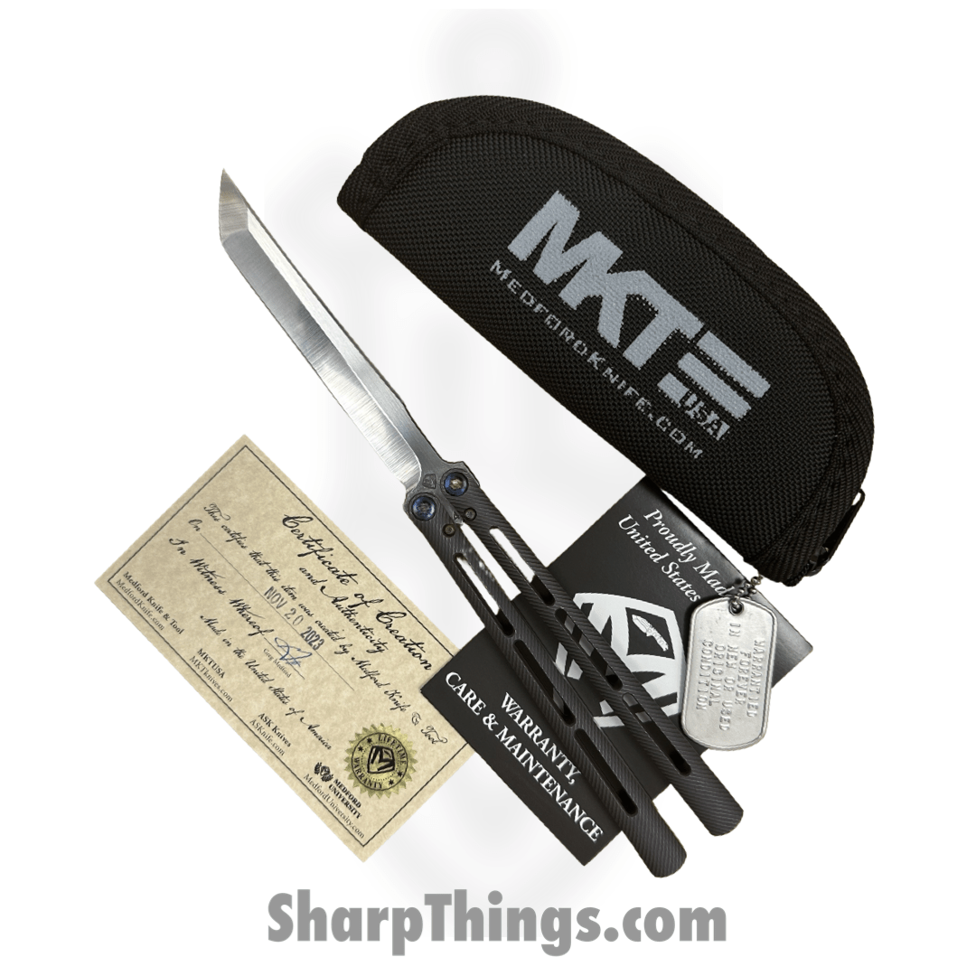 Medford Knife and Tool - MK2164TT-38A3-TFQE-Q4 - Viceroy - Balisong - s45vn Tumbled Tanto - Titanium - Violet - Image 6