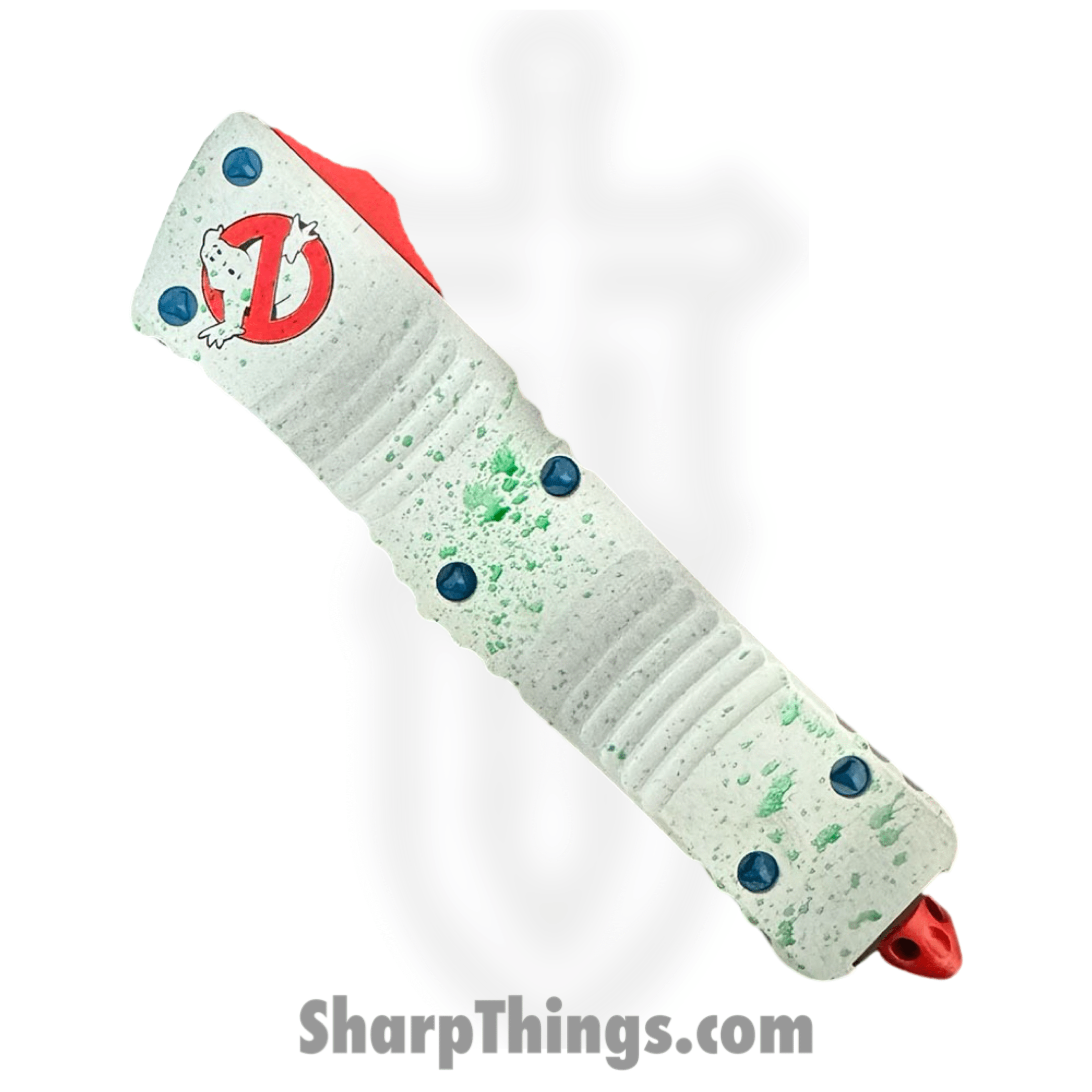 Microtech - 142-1GBS - Combat Troodon D/E Ghost Busters - OTF Auto - M390MK Cerakote Dagger - 6061-T6 Aluminum - White - Image 2